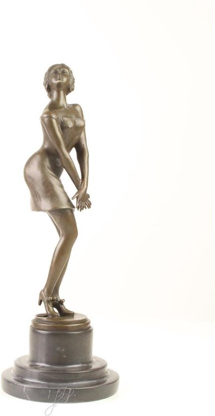 Bronzen beeld Peinzende vrouw - Bronzen beeldje - Sculptuur - 35,9 cm hoog