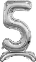 Baloba® Folie ballon cijfer 5 zilver - met standaard - 76 cm