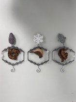 Decoratie: ijzeren kersthangers met figuren - set van 3 stuks (vogel/eekhoorn)
