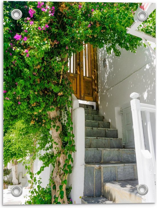 Tuinposter – Trap naar Boven met Plantenboog  - 30x40cm Foto op Tuinposter  (wanddecoratie voor buiten en binnen)