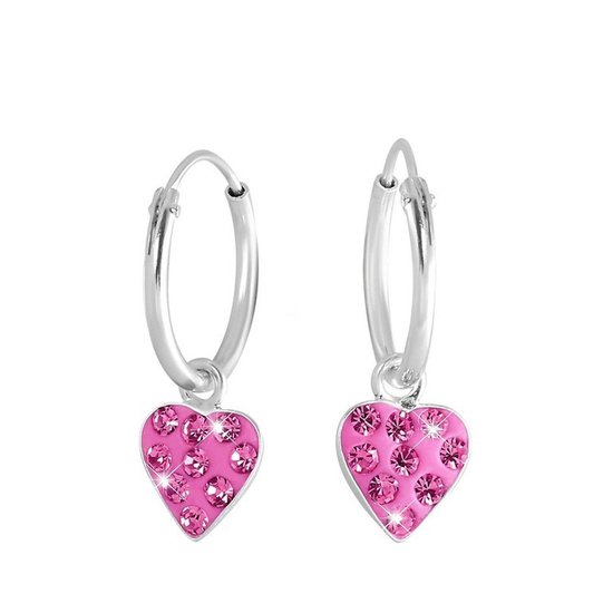 Little Miss Lovely - Boucles d'oreilles en argent coeur avec cristal rose