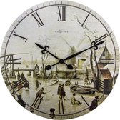 NeXtime NE-3188 Wandklok Dia. 50 Cm, Hout, 'Scene On Ice Near Town'