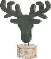 Rendier hoofd hout met stof groen 26 cm hoog - Dijk Natural Collection