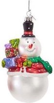 Kurt S. Adler Kerstornament - Sneeuwpop met cadeautjes - glas - wit rood - groot - 12cm