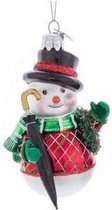Kurt S. Adler kerstbal -  Sneeuwpop met paraplu - groot! - 10cm - wit rood - topkwaliteit