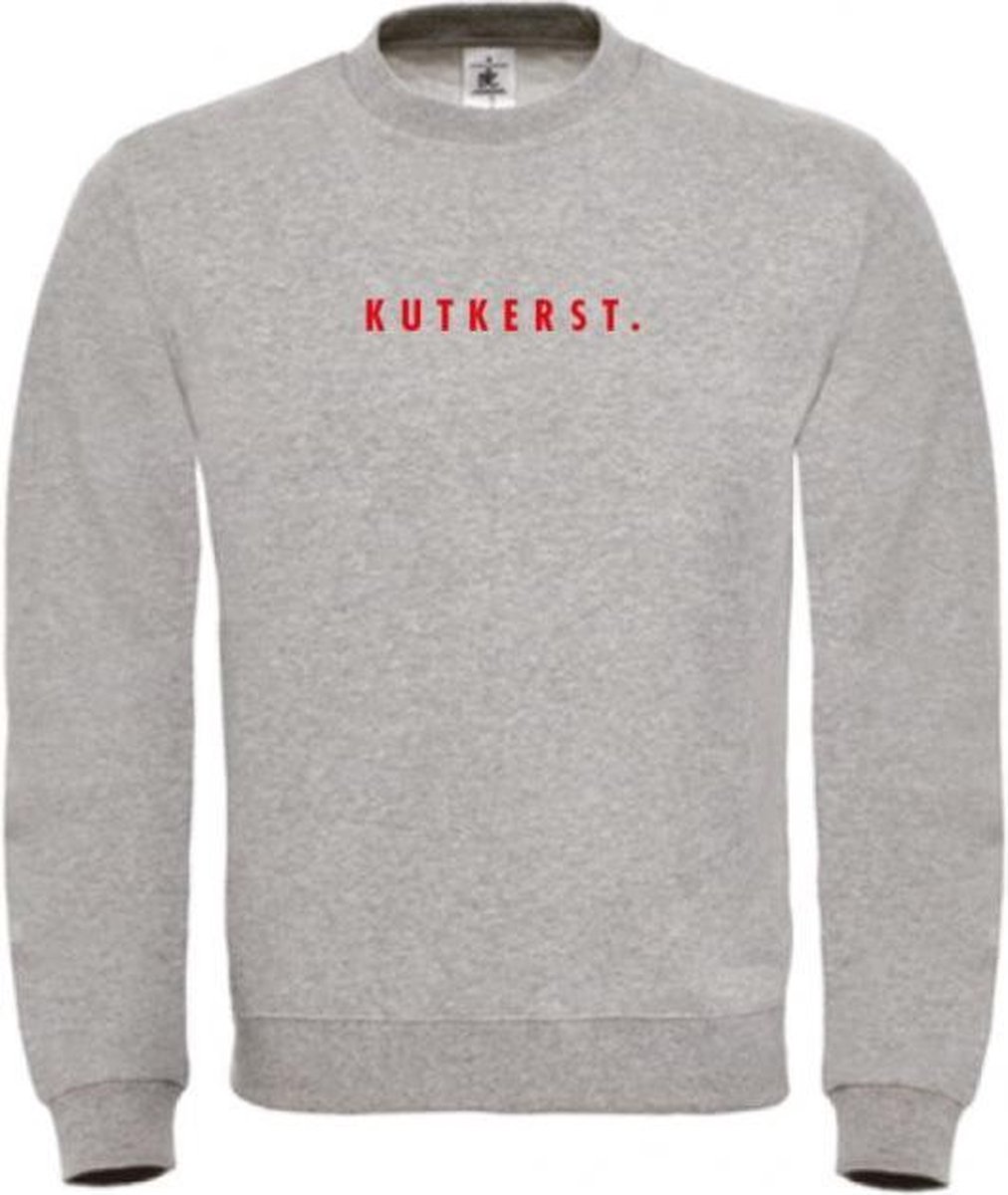 Foute kersttrui grijs S - Kutkerst - rood glitter - soBAD. | Kersttrui soBAD. | kerstsweaters volwassenen | kerst hoodie volwassenen | Kerst outfit | Foute kerst truien