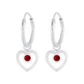 Joy|S - Zilveren hartje bedel oorbellen kristal rood oorringen