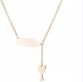 Wijnketting - Goudkleurig - Voor echte wijnliefhebbers - Fles Wijn - Glas Wijn - Wijn Ketting - Ketting Dames - Ketting Moeder - Ketting Vriendinnen - Vriendschapsketting - Cadeau