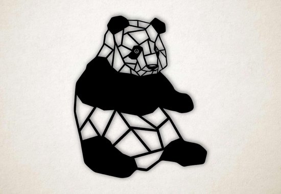 Wanddecoratie - Zittende panda - L - 91x75cm - Zwart - muurdecoratie - Line Art