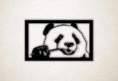 Wanddecoratie - Wandpaneel - panda etend - S - 36x60cm - Zwart - muurdecoratie - Line Art