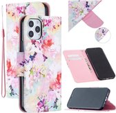 iPhone 12 (Pro) - Flip hoes, cover, case - TPU - PU Leder - Bloemen