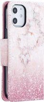 iPhone 12 Pro Max - Flip hoes, cover, case - TPU - PU Leder - Marmer roze