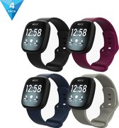YONO Fitbit Versa 3 / 4 / Sense Bandjes Set – Siliconen – Zwart / Paars / Blauw / Grijs – 4 Pack – Small
