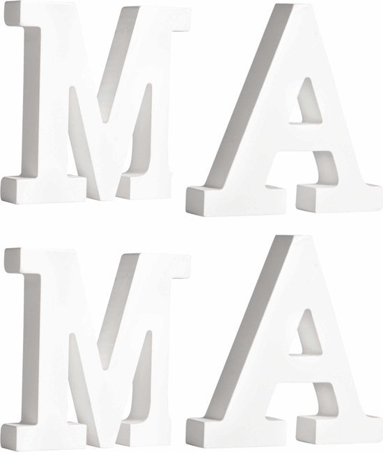 lettergreep Reis Stevig Houten decoratie hobby letters - 4x losse witte letters om het woord - MAMA  - te maken... | bol.com