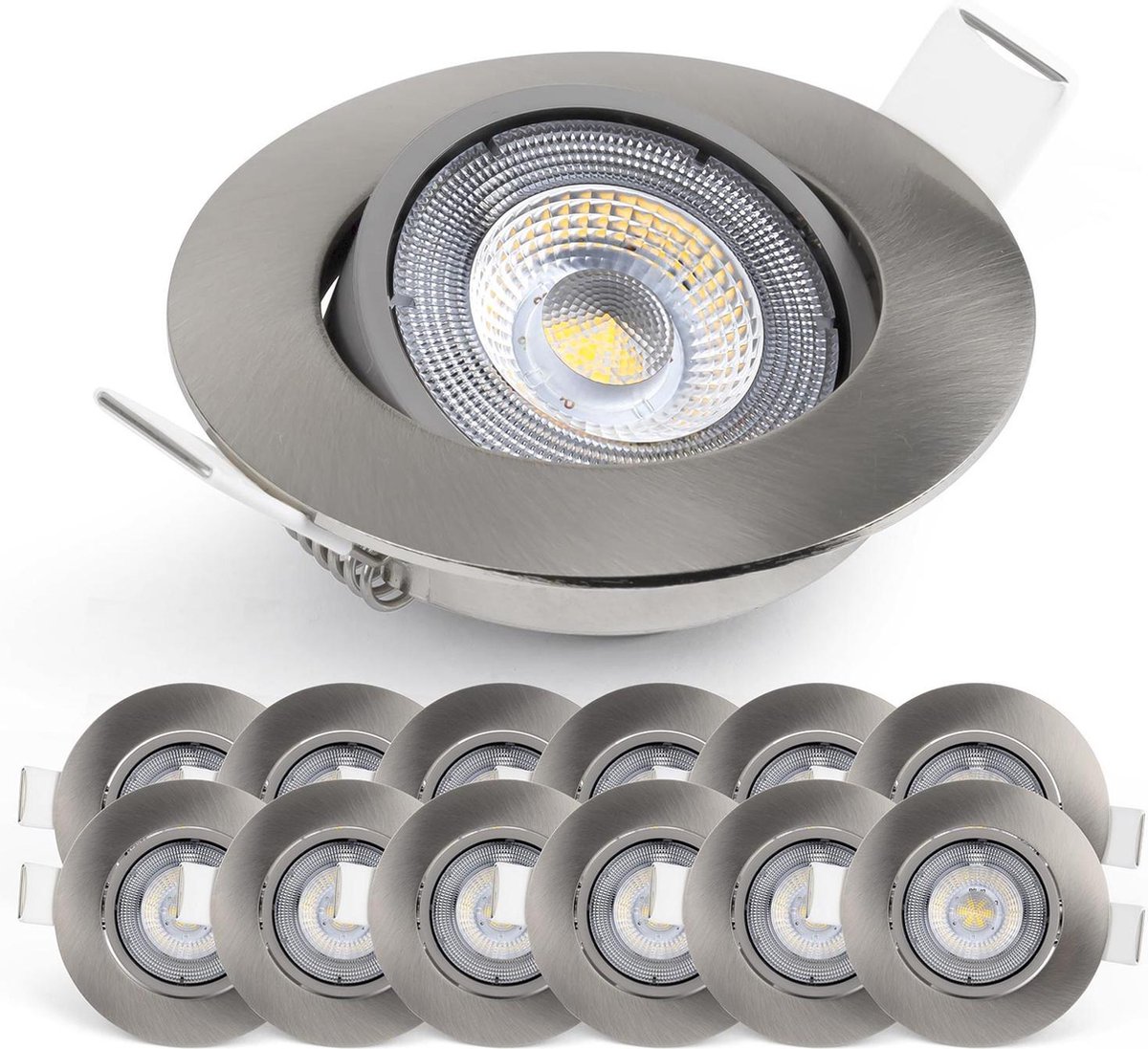 Emos Exclusive 2700K Warm Wit Set van 12 LED Inbouwspots, 300 lumen vervangt 35W, LED Spotjes | Ultra lage inbouwdiepte Inbouwspots Geborsteld Nikkel 50° Draaibaar