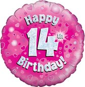 Oaktree 18 Inch Happy 14th Birthday Pink Holographic Balloon (Pink/Silver)