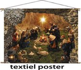 textiel poster kerst - 60 x 45 cm - kerststal op doek - kerstgroep - kerst decoratie - muur decoratie - kerstversiering