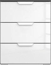 Beddenreus nachtkast Reno met 3 laden - 47 x 62 x 42 cm - grijs metallic/hoogglans wit