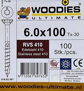Woodies schroeven 6.0x100 RVS 410 T-30 deeldraad 100 stuks