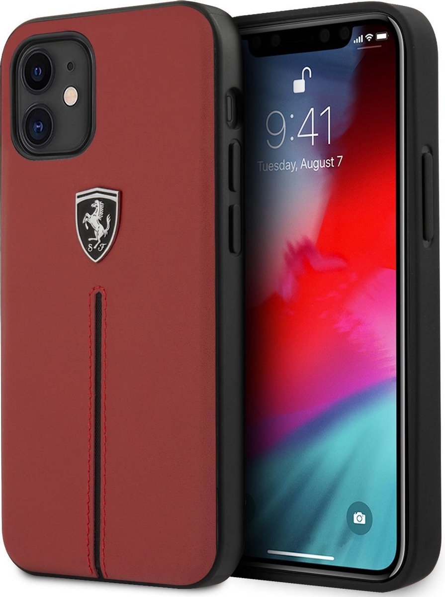 Rood hoesje Ferrari - Backcover - iPhone 12 Mini - Zwarte streep