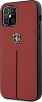 Rood hoesje Ferrari - Backcover - iPhone 12 - 12 Pro - Zwarte streep