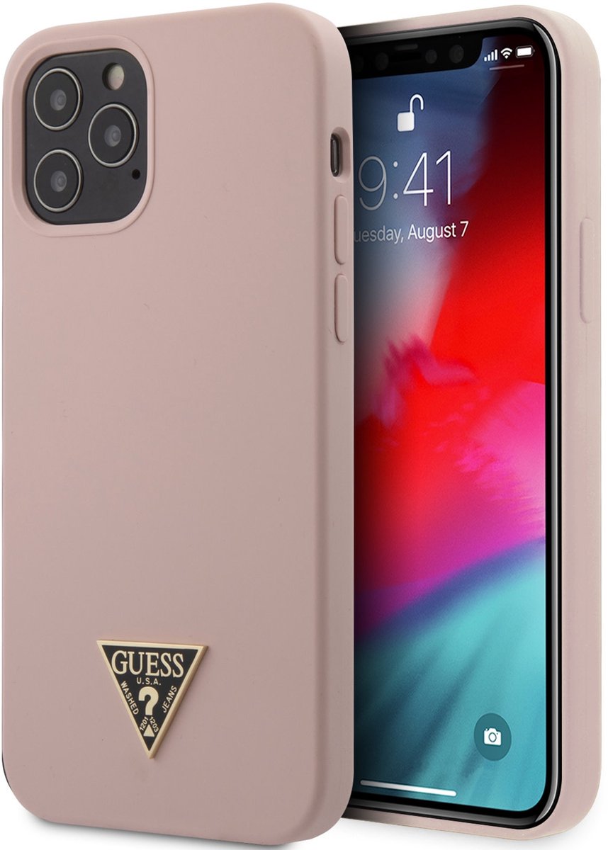 Roze hoesje van Guess - Backcover - iPhone 12 - 12 Pro Max - Silicone