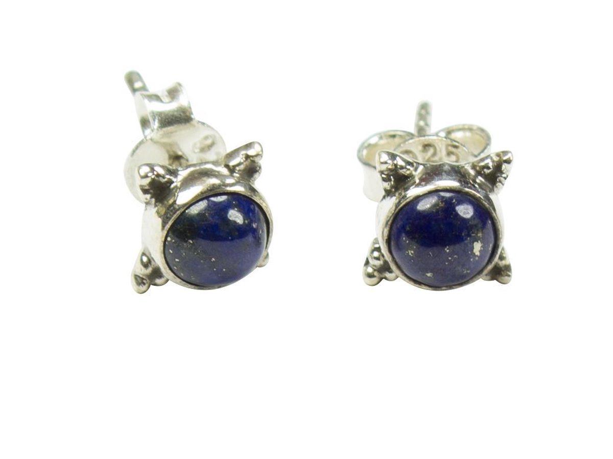 Zilveren knop oorbellen Lapis Lazuli 925 zilver