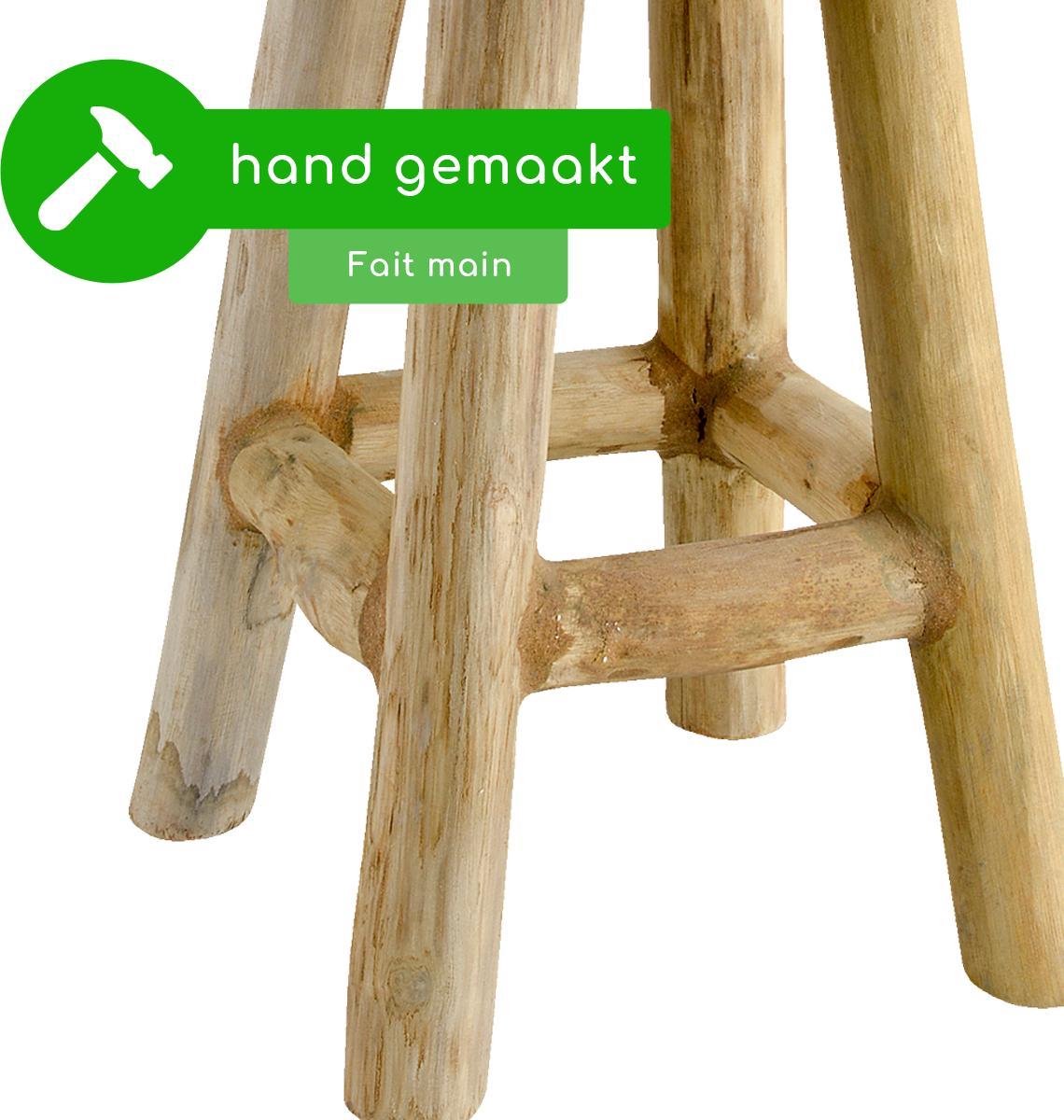 Spetebo Teak bloemenkruk met 3 poten, diameter 30 cm, massief houten plantenstandaard, decoratieve tuinkruk, houten kruk, bloemenkruk, plantenhouder