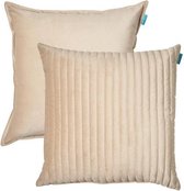 Kussoo Kussen fluweel beige streep en uni 50x50 cm set van 2 sierkussens