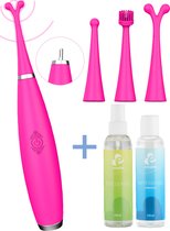 Clitoris stimulator roze met 3 opzetstukken incl. glijmiddel en toycleaner