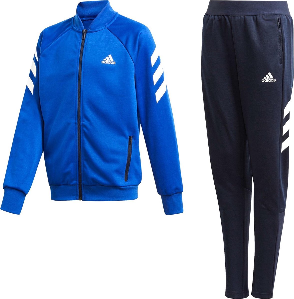 adidas Trainingspak - Maat 116 - Unisex - blauw/donkerblauw/wit | bol