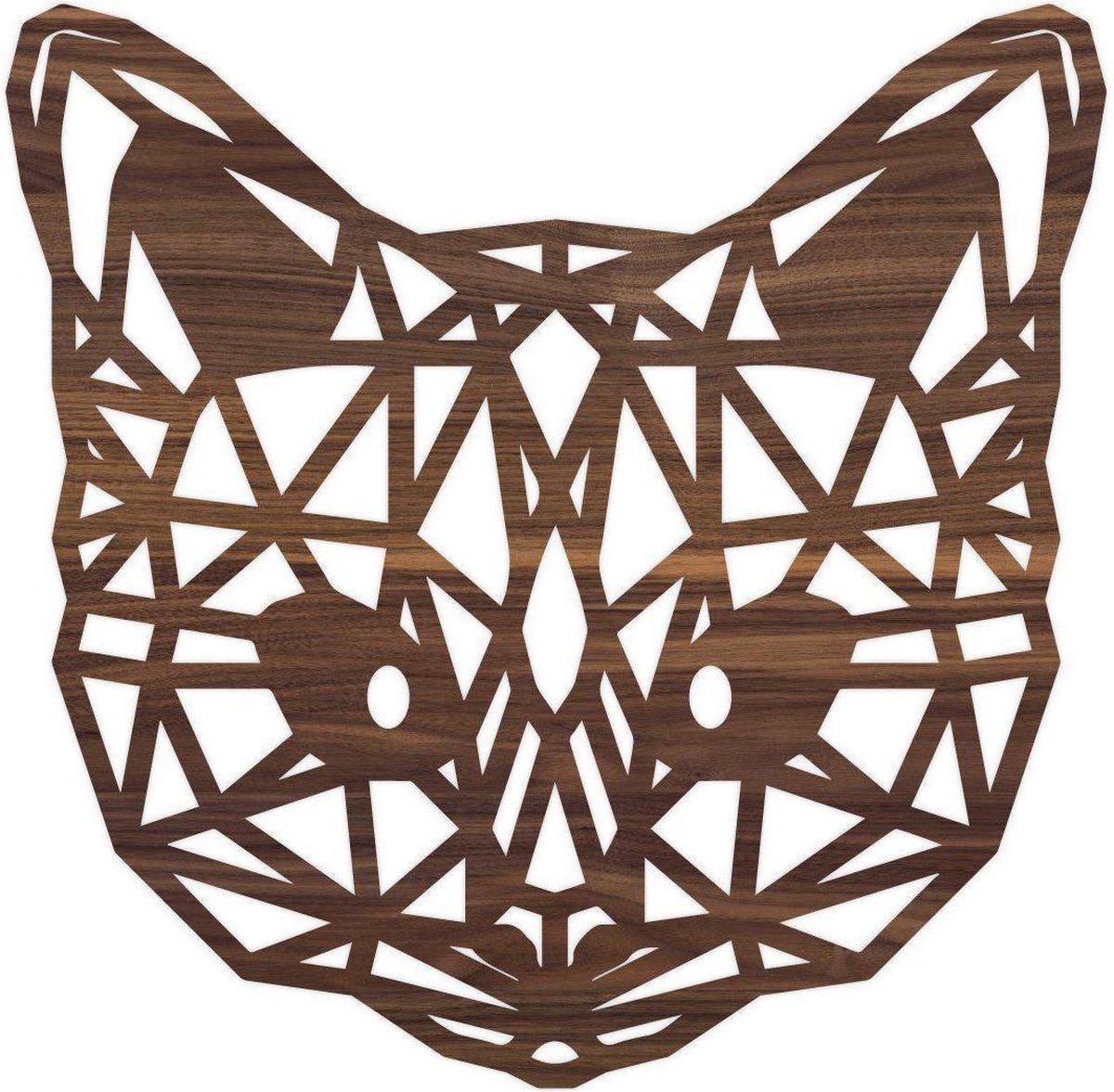 Geometrische Dieren Kat/Poes - Noten hout - S (25x25 cm) - Cadeau - Kinderen - Geschenk - Woon decoratie - Woonkamer - Slaapkamer - Geometrische wanddecoratie - WoodWideCities op Prijzenvolger.com