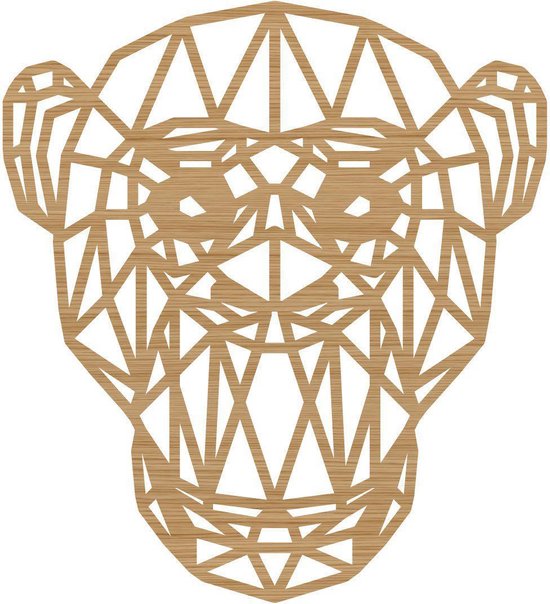 Geometrische Dieren Aap - Bamboe hout - L (55x60 cm) - Cadeau - Kinderen - Geschenk - Woon decoratie - Woonkamer - Slaapkamer - Geometrische wanddecoratie - WoodWideCities