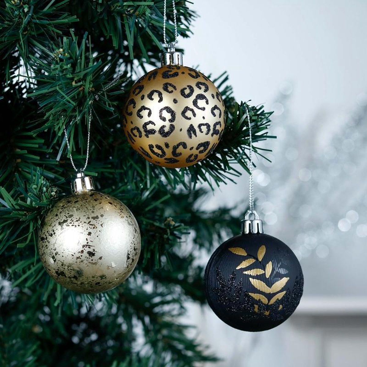 Ver weg scheren vrouwelijk Tijgerprint kerstballen 9st gouden kerstboom ornament Zwart Goud | bol.com