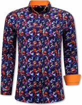 Luxe Heren Slim Fit Overhemden - 3071 - Oranje/Paars