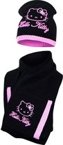 Meisjes muts en sjaal|Hello kitty|kleur zwart maat 54 cm|Bonnet et écharpe fille Hello kitty couleur noir taille 54 cm
