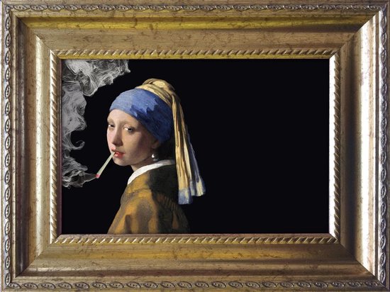 Grappige kunst in het klein - Meisje met de Parel van Vermeer met een joint  - kado /... | bol.com