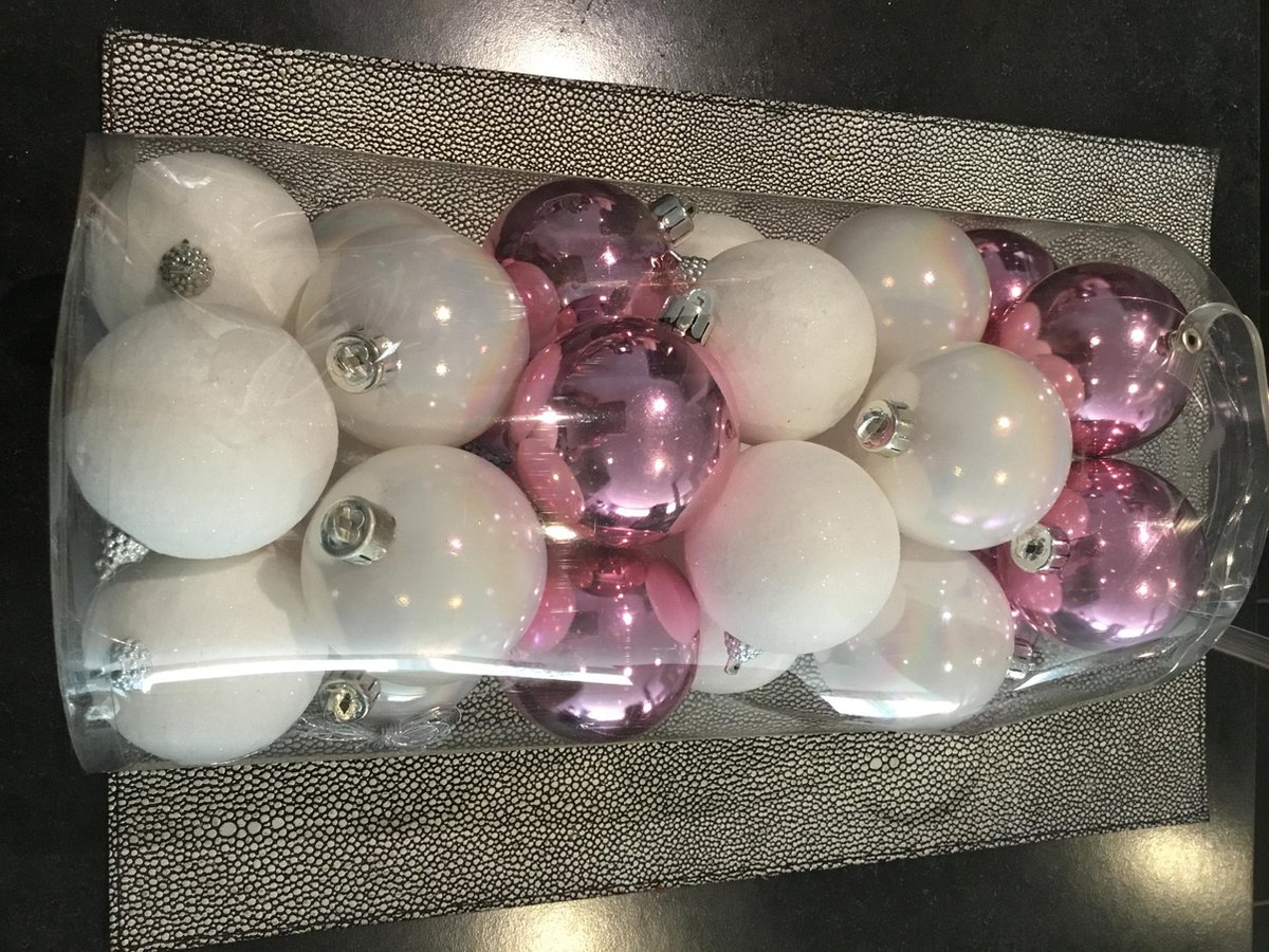 30 stuks Kerstballen Wit/roze 6cm onbreekbaar