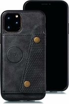 DrPhone LPU Iphone 11 Pro- Luxe PU - Lederen Siliconen Case - magneet functie -kaarthouder – zwart