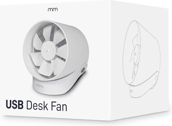 MikaMax USB Ventilator - Mini Ventilator – USB Fan - Bureau Ventilator - Twee Ventilatiestanden - Modern Design - Makkelijk voor Onderweg - USB - Wit