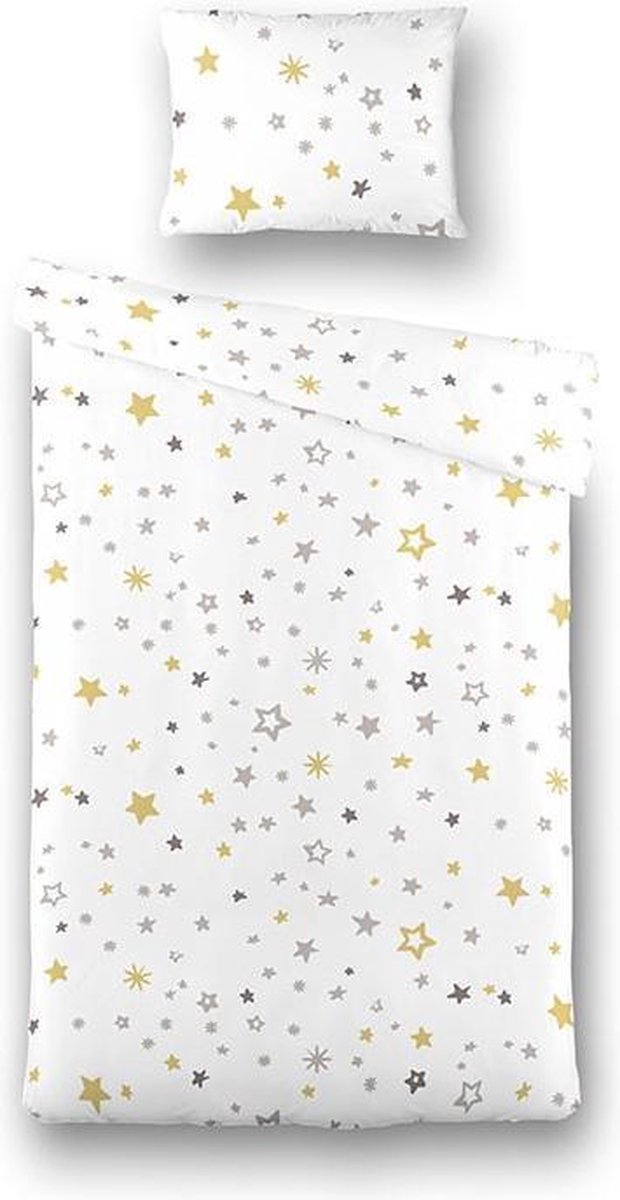 Fresh&Co  Kids - Junior Kinderdekbedovertrek Starry Nights - Wit 100x135 cm - Katoen - Kinderdekbedovertrek met 1 Kussensloop