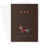 Hound & Herringbone - Carte de Noël de teckel bleu - Carte de voeux festive de teckel Blue et feu
