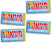 Bol.com Tony's Chocolonely Donkere Melk Chocolade Reep - 4 x 180 gram aanbieding