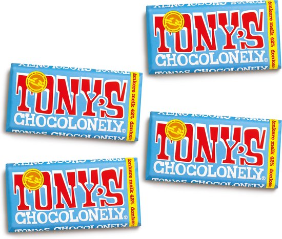 Tony's Chocolonely Donkere Melk Chocolade Reep - 4 x 180 gram Chocola