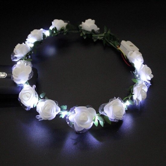 Foto: Led tiara haarband roos wit lichtgevende bloemenkrans