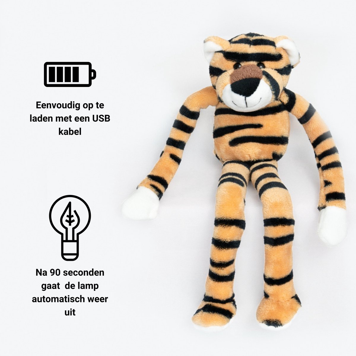 Peluche tigre avec veilleuse - Lampe rechargeable USB - 30 cm - Peluche  douce avec