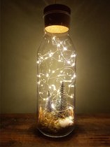 Kerst - Winter - Arrangement - Decoratie / in Vaas / Glas / Fles met kurk - Led verlichting - Sfeer - kerstboom - kado - mos en sneeuw