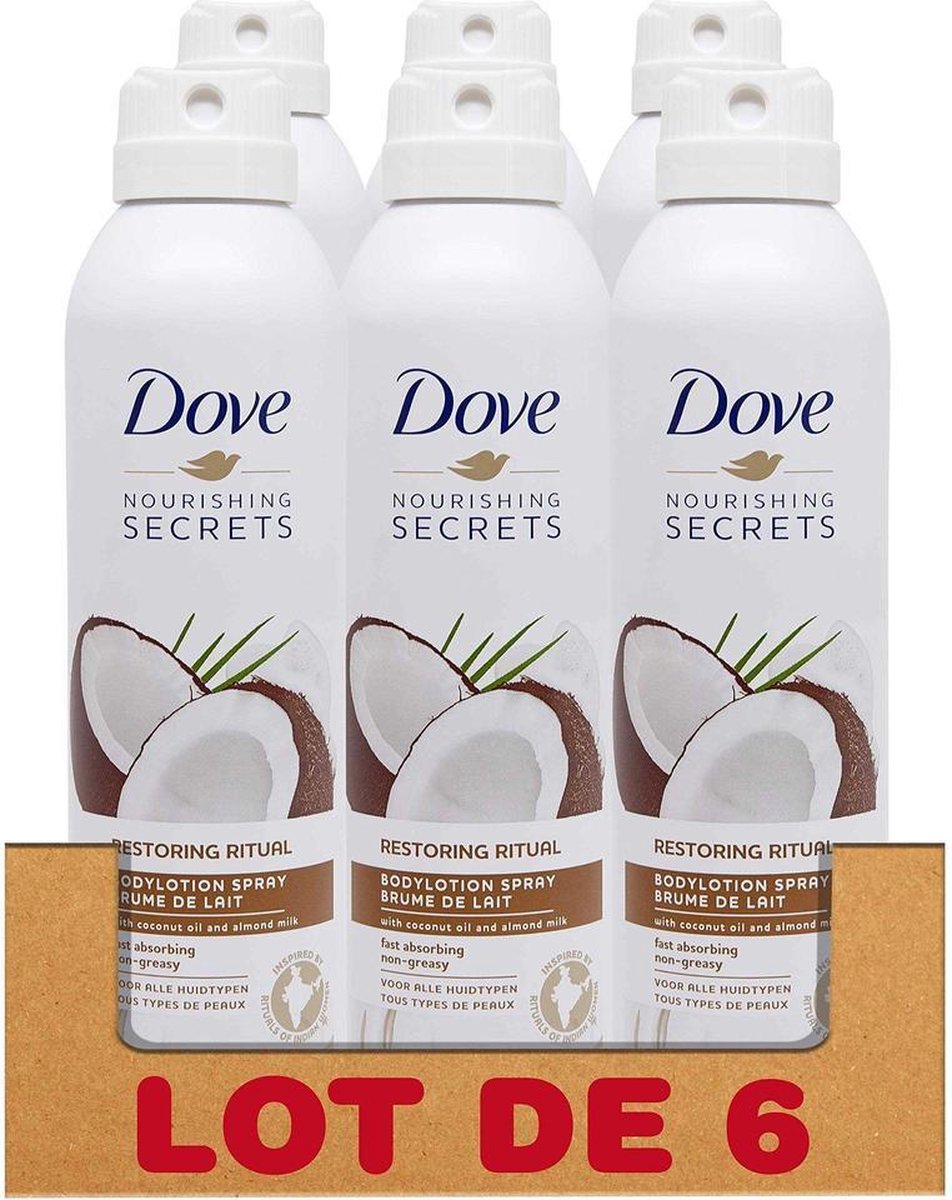 Dove Nourishing Secret Body Lotion Spray Coconut Oil And Almond Milk 6 X 190 Ml