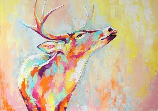Bedrukt geverfd kleurrijk hert Canvas 120 x 90 cm