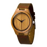 Bol.com Houten Horloge | Yellowstone | Bamboe | rood stiksel | 45 mm aanbieding